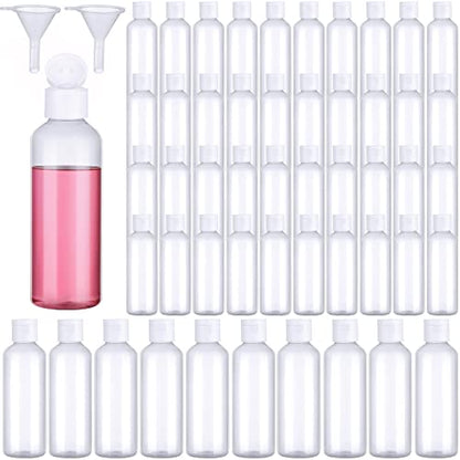 50 Pcs 3.4 oz Travel Bottles for Toiletries TSA Approved Leakproof Plastic Empty 100 ml Travel Size Bottles Bulk Refillable Squeeze Clear Container for Cosmetic Shampoo Liquids(Clear, White)