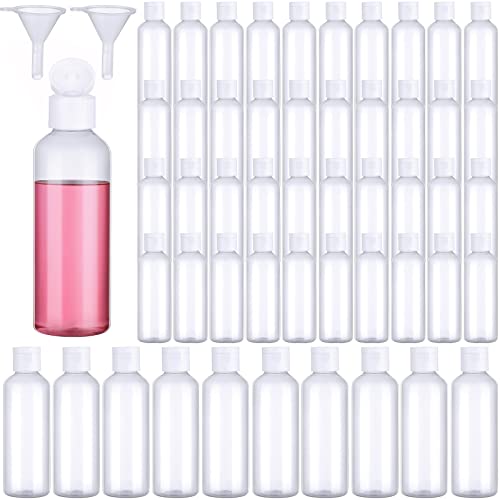 50 Pcs 3.4 oz Travel Bottles for Toiletries TSA Approved Leakproof Plastic Empty 100 ml Travel Size Bottles Bulk Refillable Squeeze Clear Container for Cosmetic Shampoo Liquids(Clear, White)