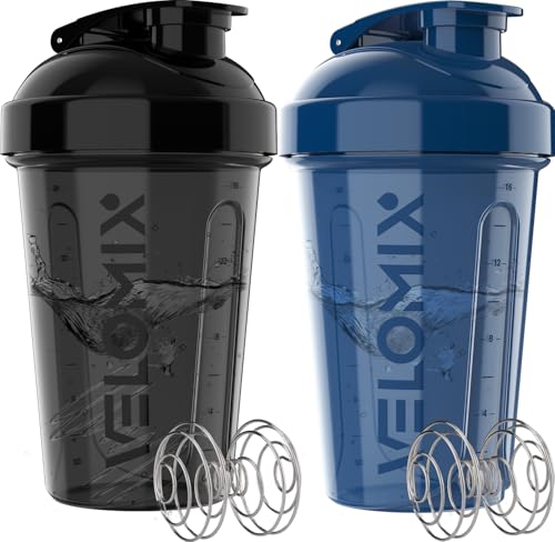 VELOMIX -2 Pack- 20 oz Protein Shaker Bottles for Protein Mixes - 2x Wire Whisk | Leak Proof Shaker Cups for Protein Shakes and Pre Workout | Protein Shaker Bottle Pack (B5) Blue/Black - color: B5) Blue / Black