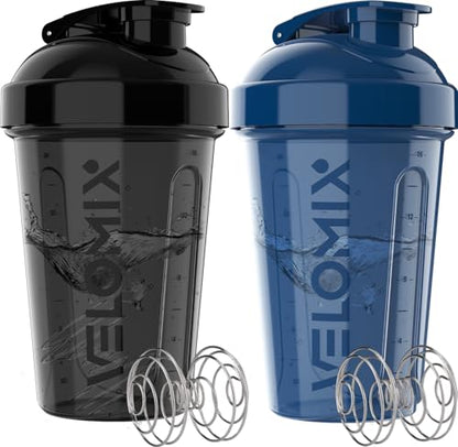 VELOMIX -2 Pack- 20 oz Protein Shaker Bottles for Protein Mixes - 2x Wire Whisk | Leak Proof Shaker Cups for Protein Shakes and Pre Workout | Protein Shaker Bottle Pack (B5) Blue/Black - color: B5) Blue / Black