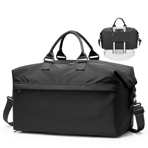 Travel Duffel Bag,Carry-On Overnight Weekender Bags for Women,Personal Item Travel Bag with Shoes Compartment,Sports Gym Bag - color: Black