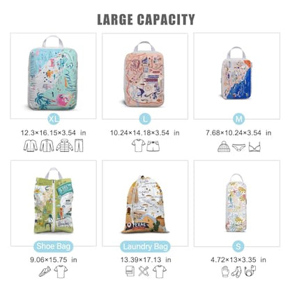 6 Set Compression Packing Cubes Compressed Storage Bags for Carry on Suitcases Packaging Luggage Bags Organizers for Travel