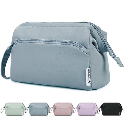 Narwey Wide-open Makeup Bag Women Make up Bag Travel Cosmetic Bag Organizer Toiletry Bag for Cosmetics Toiletries Accessories (Greyish Blue) - color: Greyish Blue