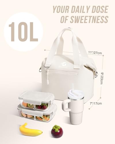 GLORIEROO Pastel Lunch Box Women | Insulated Soft Waterproof Leakproof Lunch Bag Cooler | Adjustable Strap | BPA-Free - color: Vanilla Cream