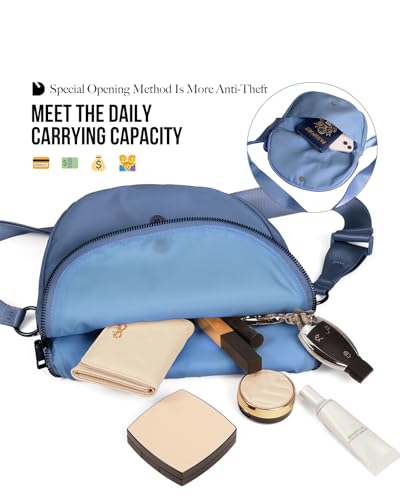 Crescent Bag for Women and Men, Fashion Medium Nylon Folding Crescent Moon Bag Single Shoulder Bag with Adjustable Strap - color: Blue