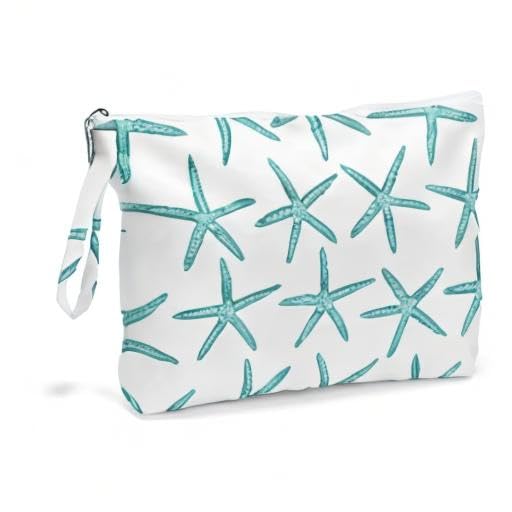 Fokongna Wet Dry Bag for Travel, Makeup, Swimsuit, Beach, Pool, Diapers, Yoga, Gym Clothes - Zipper Pouch for Women, Sister, Friends - Ocean Sea Shells Starfish Design - color: Starfish 05