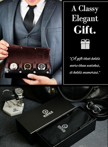 Watch Roll Case Organizer - Watch Travel Case for Men and Women - 3 Watch Carrying Case and Display - Jade Black with Mahogany Brown Interior Vegan Leather - color: Jade Black 3-watch case