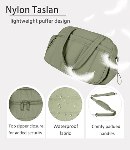 Lightweight Travel Duffle Bag for Women, Quilted Puffy Weekender with Wet Pocket for Gym, Overnight, Personal Item Carry On, Green - color: Green