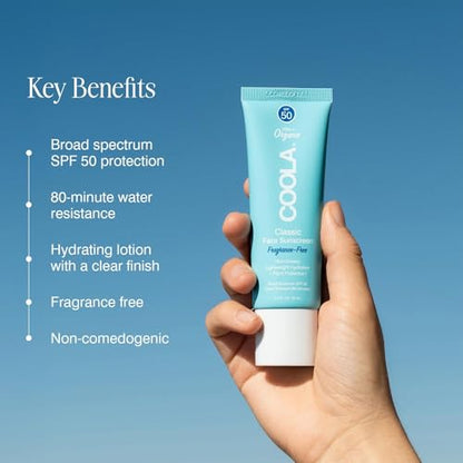 COOLA Organic Face Sunscreen SPF 50 Sunblock Lotion, Dermatologist Tested Skin Care for Daily Protection, Vegan and Gluten Free, Fragrance Free - size: 1.7 Fl Oz (Pack of 1)