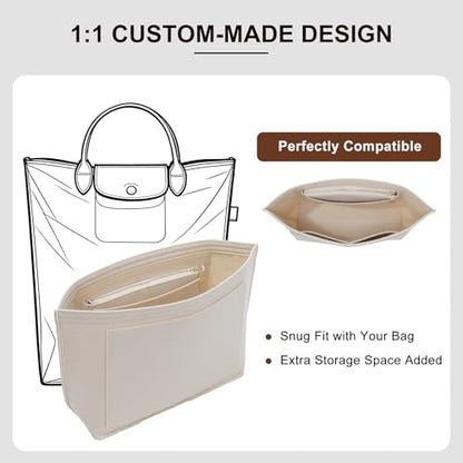 Purse Organizer Insert Compatible with Longchamp Le Pliage M Top Handle Tote Bag, Beige/SM - color: Beige, size: M Tote Bag (Top Handle)