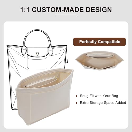 Purse Organizer Insert Compatible with Longchamp Le Pliage M Top Handle Tote Bag, Beige/SM - color: Beige, size: M Tote Bag (Top Handle)
