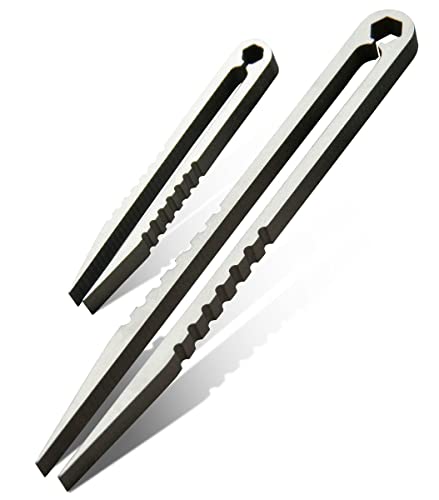 Canku 2pcs Mini Tweezers Portable Titanium Alloy EDC Survival Camping Outdoor Travel Tool(Silver) … - color: Silver