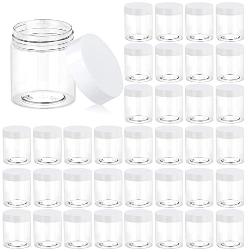 Eternal Moment 36 Pack 3 OZ Plastic Jars Round Clear Cosmetic Container Jars with White Lids, Perfect for Lotion, Slime，Cream, Ointments, Makeup, Eye Shadow, Samples, Pot, Travel Storage - color: White Lid, size: 3 Ounce