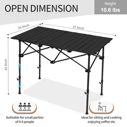 SHANQUAN Camping Table Roll up Table, Fold up Lightweight Compact 2-4 Person Portable Adjustable Height Roll up Aluminum Table with Carry Bag for Outdoor, Camping, Picnic, Backyards, BBQ - size: 37.4*25.6/Adjustable