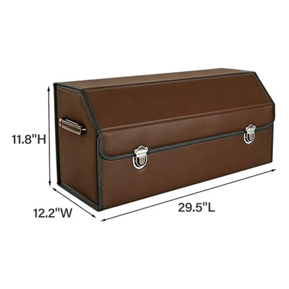 Leather Storage Box Car Trunk Organizer for Trunk SUV Sedan, Foldable Storage Box with Lid (Brown 29.5" L*12.2" W*11.8" H) - size: Brown 29.5"L*12.2"W*11.8" H
