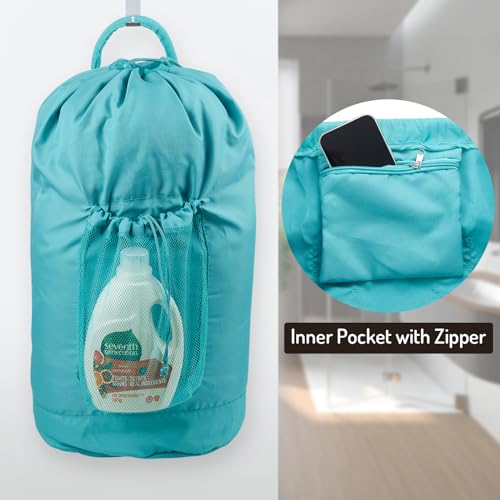 Seiritex Backpack Laundry Bag with Straps and Detergent Holder, Clothes Laundry Backpack for College Travel Apartment Dorm Room (Green) - color: Green