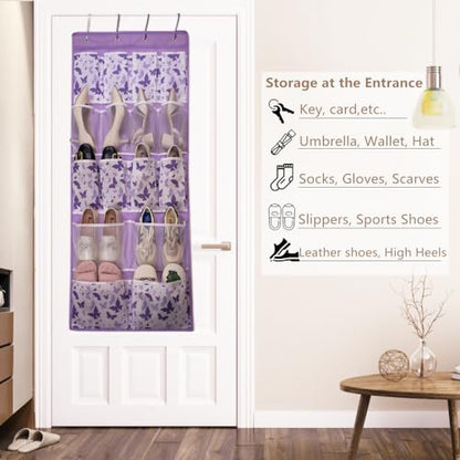 16 Pockets Over Door Hanging Storage Organizer with 4 Kinds Pouches for Shoes,Sock,Hat,Underwear,Handbag,Cosmetics,Toiletry,Behind Door Hanging Shelf Space-saving for Bathroom,Bedroom,Entrance,Purple - style: Medium-Purple: Pack of 1