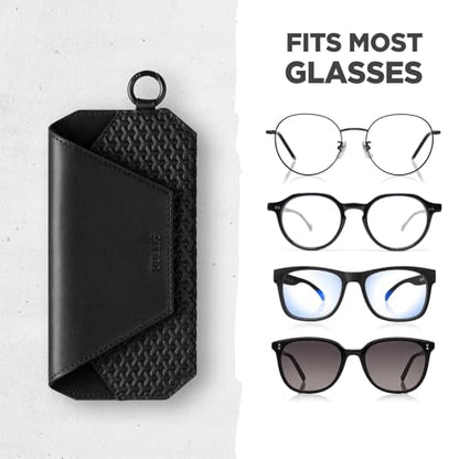 VULKIT Portable Leather Eye Glasses Case for Women & Men, Slim Sunglass Case, Unisex Eyeglass Case - color: Black