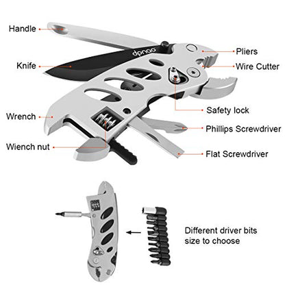 Multitool Wrench With 7 Tools/Pliers/Wire Cutter/Flat Screwdriver/Phillips Screwdriver/Portable Folding Multifunctional Adjustable Multi Purpose Stainless Steel Tool - color: Silver