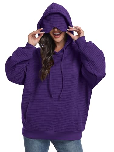 SeSe Code Hoodie With Eye Mask Waffle Hooded Sweatshirts Womens Travel Airplane Sleep Hoodies Mens Oversized Pullover - color: Purple, size: X-Large