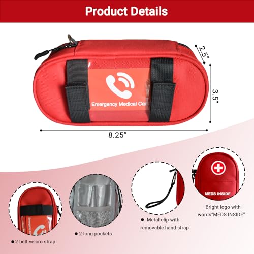 EpiPen Carry Case Insulated, Travel Medical Bag with YKK Zipper, Hold 2 Epi Pens or Auvi-Q, Anti-Histamine, Asthma Inhaler, Allergy Medicines, Emergency Medication Organizer Pouch, Red - color: Red