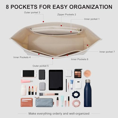 Purse Organizer Insert Compatible with Longchamp Le Pliage M Top Handle Tote Bag, Beige/SM - color: Beige, size: M Tote Bag (Top Handle)