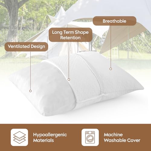 Small Shredded Memory Foam Pillow, Camping Pillow Travel Pillow - Compressible Medium Firm, Breathable Cover, Ideal Backpacking Hiking, Airplane and Car (Off-White, S) - color: Off-white, size: S-16 X 12 Inch