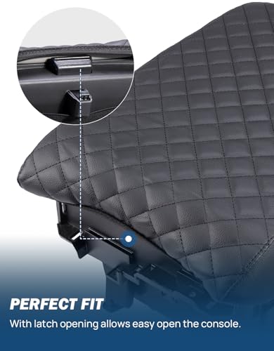 JOYTUTUS Center Console Cover Compatible with 2023-2025 2026 Pilot & 2024 Passport Ridgeline, Car Armrest Cover Console Pad Cushion, Black Leather Center Console Armrest Cover lid Middle Console Cover - color: Black