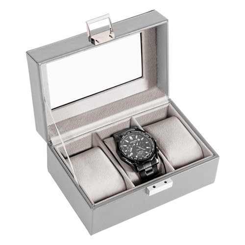 ProCase Watch Box, 3 Slot Mens Watch Case, Watch Storage Holder Organizer, Watch Display Case with Glass Lid, Anniversary Birthday Valentine Gifts for Men Women -3 Slot, Grey - color: Grey, size: 3-Slot