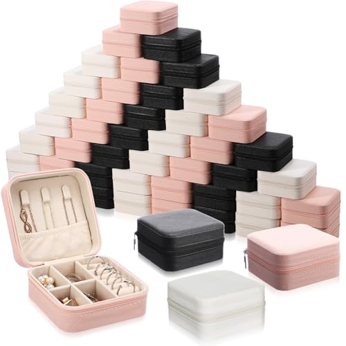 Batiyeer 50 Pcs Small Jewelry Travel Case Bulk Jewelry Organizer Wedding Bridesmaid Proposal Return Favor Graduation Gift(White Pink Black) - color: White Pink Black