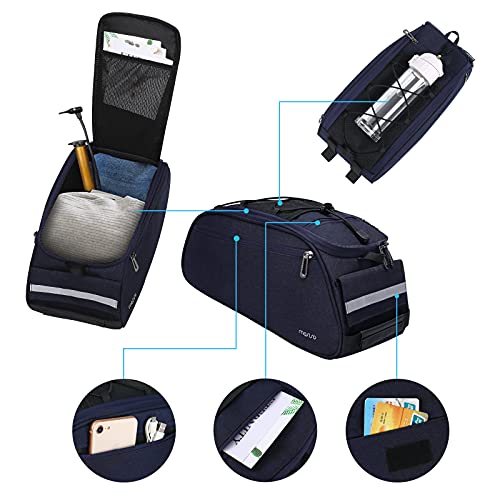 MOSISO Bike Rack Bag, Waterproof Bicycle Trunk Pannier Rear Seat Pouch Cycling Bike Carrier Backseat Storage Luggage Saddle Shoulder Bag - color: Navy Blue