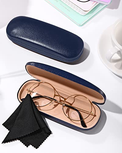 Frienda 3 Pieces Hard Shell Glasses Case Eyeglass Case Protective Sunglass Holder with Cleaning Cloth for Men Women Unisex - color: Blue