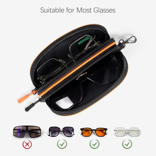 Double Eyeglasses Case Soft Portable Zipper Sunglasses Pouch with Keychain Clip for Men Women - color: Orange