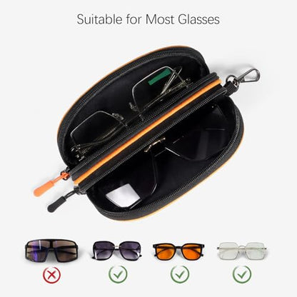 Double Eyeglasses Case Soft Portable Zipper Sunglasses Pouch with Keychain Clip for Men Women - color: Orange