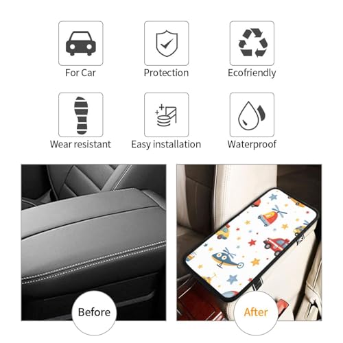Cartoon Traffic Car Airplane Car Center Console Cover Universal Car Armrest Cover Waterproof Auto Armrest Seat Box Mat Protector Decor Car Center Console Cushion Pad for Most Vehicle SUV Truck Car