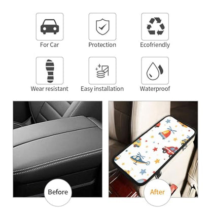 Cartoon Traffic Car Airplane Car Center Console Cover Universal Car Armrest Cover Waterproof Auto Armrest Seat Box Mat Protector Decor Car Center Console Cushion Pad for Most Vehicle SUV Truck Car