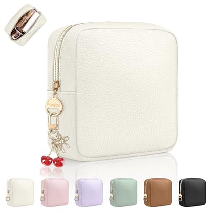 4.9" Small Makeup Bag for Purse, PU Leather Mini Cosmetic Bag with Ring Buckle, Portable Small Makeup Travel Toiletry Pouches for Daily Use/Travel/Birthday/Wedding/Christmas (Beige) - color: Beige-4.9 inch