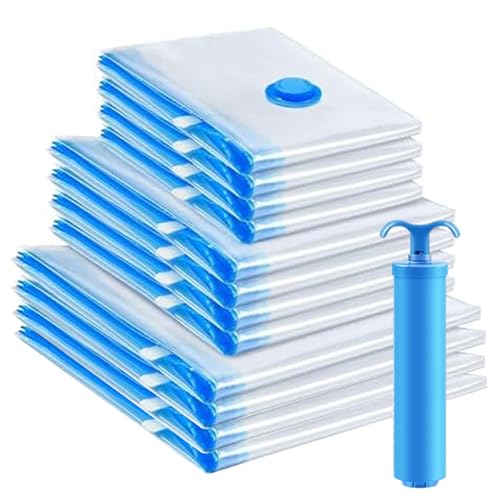 Vacuum Storage Bags, Space Saver Bags with Pump, 12Pcs (4 Medium/Large/XL) for Clothes, Bedding, Travel, Compression