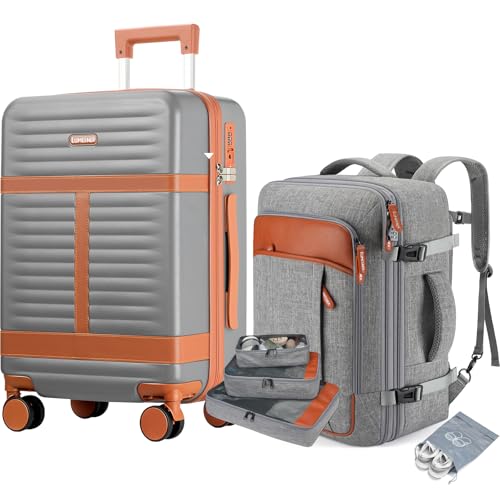 Lumesner 5 Piece Luggage Sets with Travel Backpack, 20" Carry On Hardside Spinner Suitcases, TSA Lock, Durable PC (Grey, 5 piece set (20inch)) - color: Grey(20inch-5piece Set)