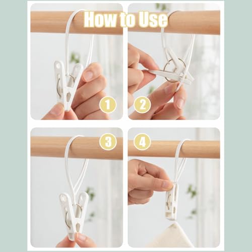 Baby Clothes Pins Pants Hangers Clip, Multi-Purpose Laundry Hooks Hanging Clips Bulk with Plastic Rope for Closet Organizer Hat Sock Bra Bathroom Wardrobe Kitchen Towel Travel Clothing Drying 60Pack