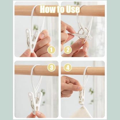 Baby Clothes Pins Pants Hangers Clip, Multi-Purpose Laundry Hooks Hanging Clips Bulk with Plastic Rope for Closet Organizer Hat Sock Bra Bathroom Wardrobe Kitchen Towel Travel Clothing Drying 60Pack