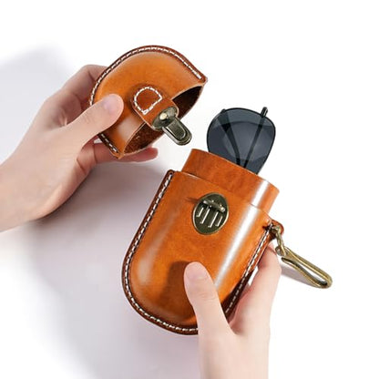 Leather eyeglass protective case - Portable travel sunglasses case - Suitable for both men and women - style: Buckle-yellow