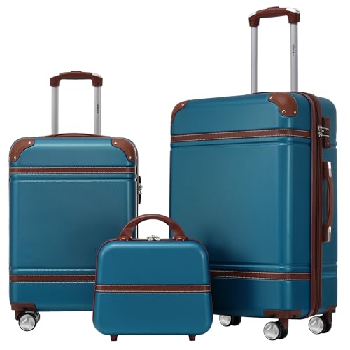 Merax Luggage Set 2 Piece Suitcase Set with Cosmetic Case Expandable Spinner Wheels Vintage Luggage Sets(Blue,20"+24") - color: Blue, size: 3 Piece-20+24+case