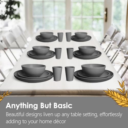 Teivio 32-Piece Kitchen Plastic Wheat Straw Dinnerware Set, Service for 8, Dinner Plates, Dessert Plate, Cereal Bowls, Cups, Unbreakable Colorful Plastic Outdoor Camping Dishes, Gray Matte - color: Gray Matte