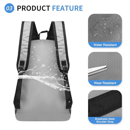 Hiking Daypack Packable, Camping Backpack Water Resistant Lightweight Polyester for Men Women Travel Outdoor - color: Gray