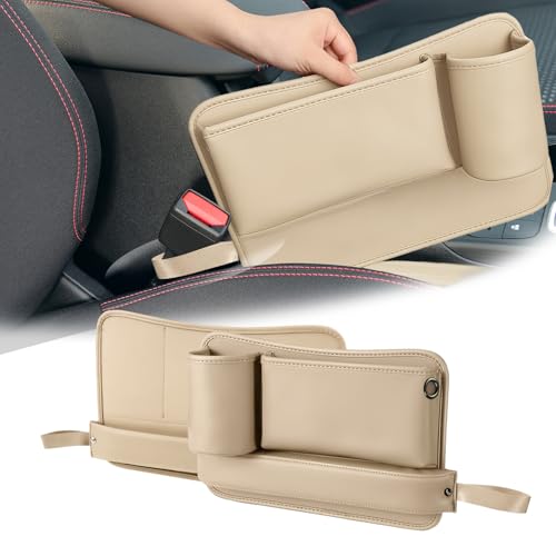 Car Seat Gap Filler Organizer 2 Pack, Car Seat Organizer with Cup Holders, 3-in-1 Removable Auto Organizer for Women, Universal Fit SUV Truck Fill The Gap Between Seats & Console(Beige) - color: White