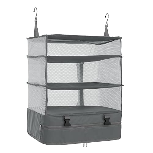 ELEZAY Hanging Packing Cubes Portable Closet Shelves Travel Collapsible Compression Garment Organizer for Carry-on Luggage Suitcase with Breathable Perforated Material X-Large_17.1*11.8*24.4 IN, Grey - color: Grey, size: X-Large