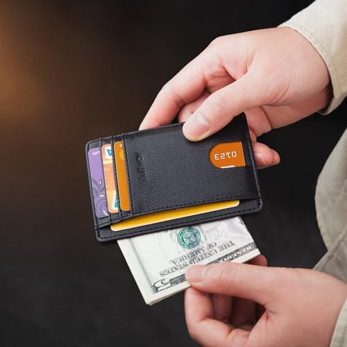 Buffway Slim Minimalist Front Pocket RFID Blocking Leather Wallets for Men and Women - Galactic Crack Black - color: Galactic Crack Black