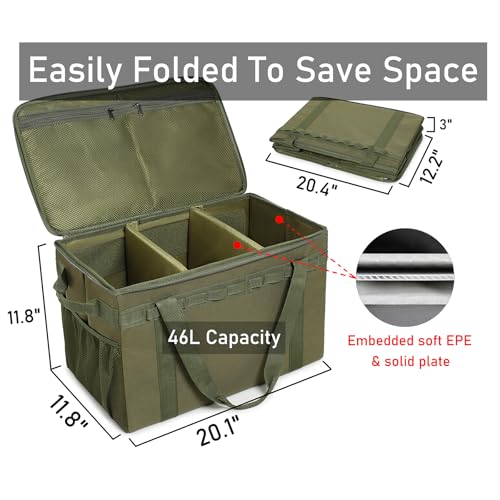 Tactical Camping Storage Bag - 46L Utility Tote Bag Trunk Organizer (Army Green) - color: Army Green