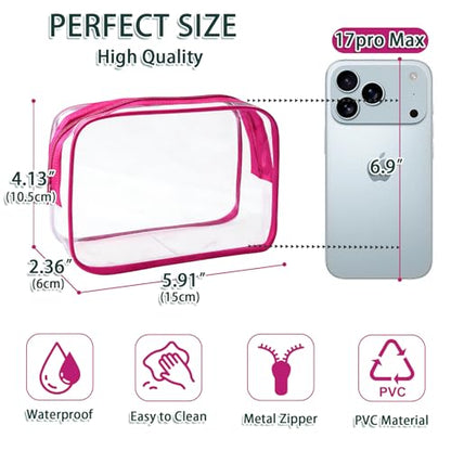 18 Pieces Small Clear Makeup Bags Bulk, TSA Approved Toiletry Bag PVC Clear Cosmetic Pouch with Zipper, Waterproof Vinyl Plastic Organizer Case for for Women Carry-on Travel Essentials (Rose Red) - color: 18 Small Rose Red